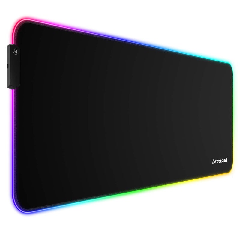 LeadsaiL RGB Gaming Mouse Pad, 15 Light Modes LED Soft Extra Extended Large Mousepad, Non-Slip Rubber Base Computer Keyboard Mouse Mat with Durable Stitched Edges- 31.5 X 12 Inch (RGB Black) - Image 1